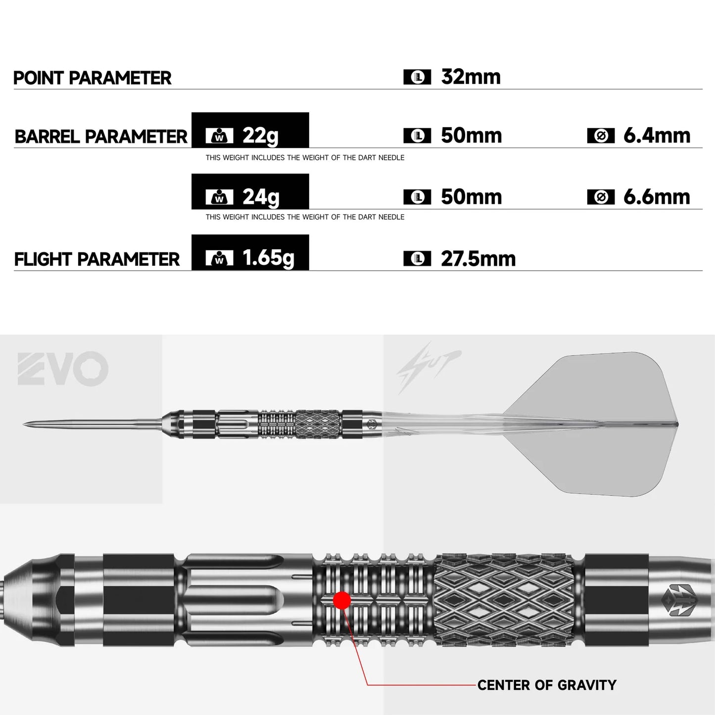 Caliburn - XT Steel Tip Darts - 90% Tungsten Darts - 22g / 24g