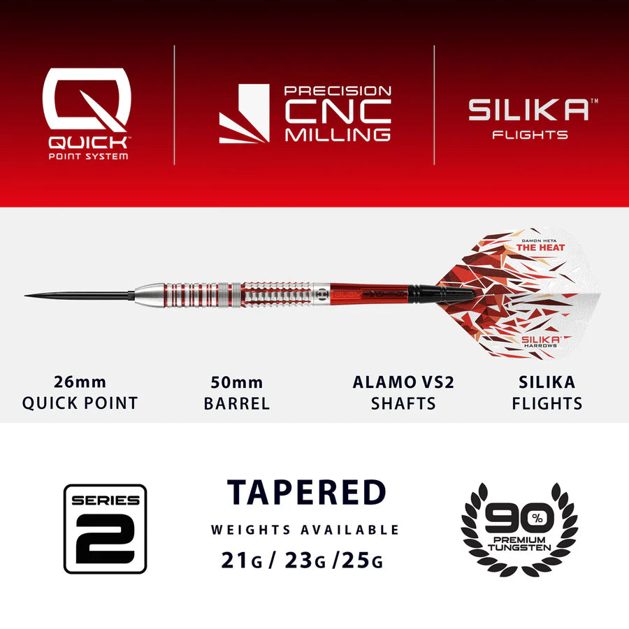 Harrows - Damon Heta Series 2 QP Quick Point The Heat - 90% Tungsten Darts - 21g / 23g / 25g