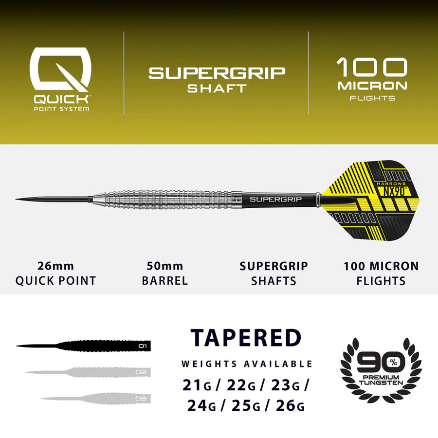 Harrows - NX90 Tapered QP Quick Point - 90% Tungsten Darts - 21g to 26g
