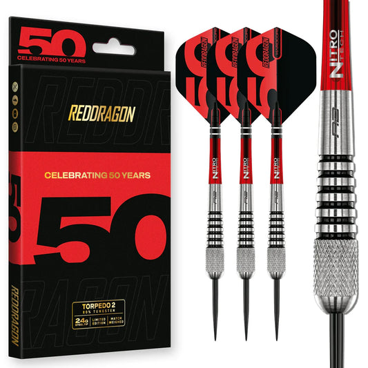 Red Dragon - 50th Anniversary - Torpedo 2 Darts - 80% Tungsten Darts - 24g
