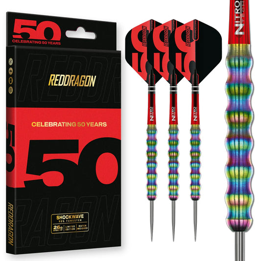 Red Dragon - 50th Anniversary - Shockwaves Darts - 90% Tungsten Darts - 26g