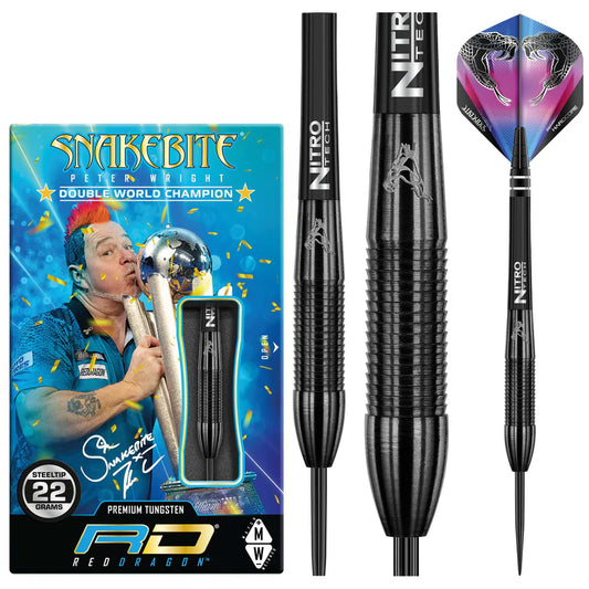 Red Dragon - Peter Wright Snakebite 3 Black Darts - 90% Tungsten Darts