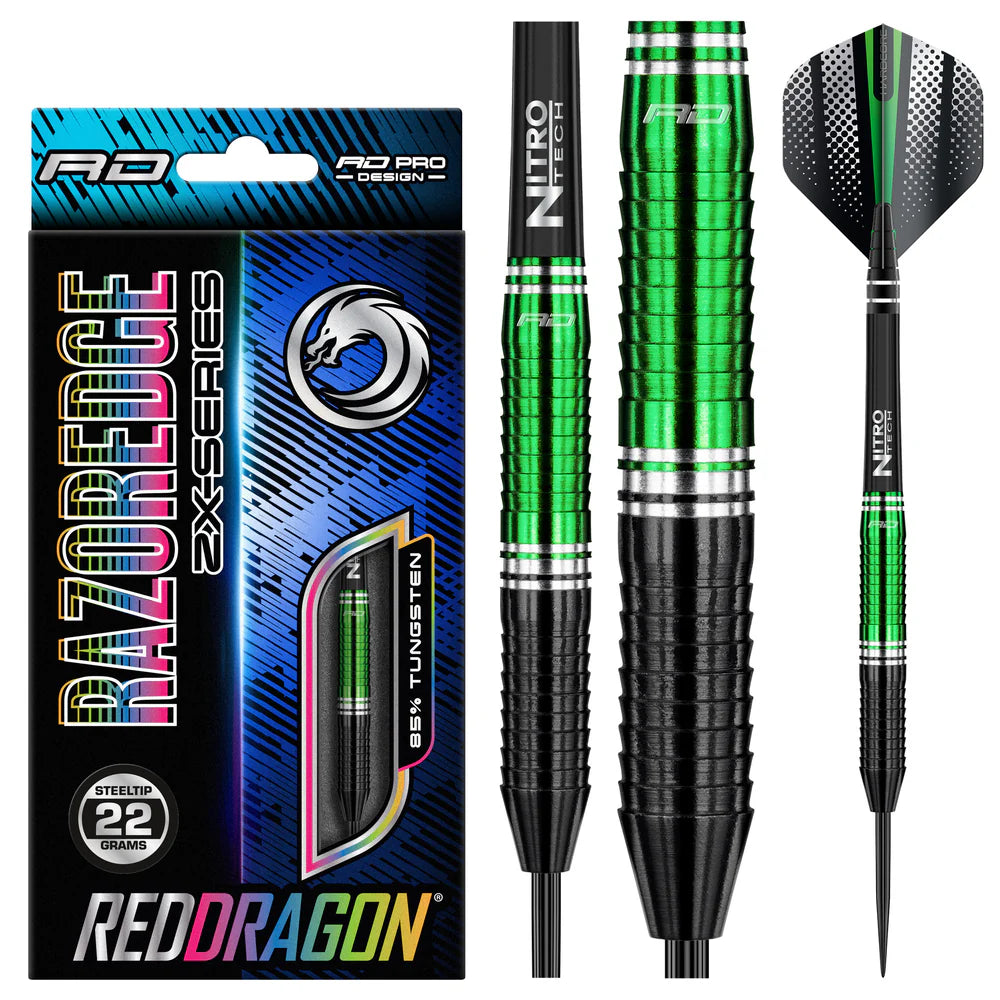 Red Dragon - Razoredge ZX-2 Green Darts - 85% Tungsten Darts Red Dragon - Razoredge ZX-2 Green Darts - 85% Tungsten Darts