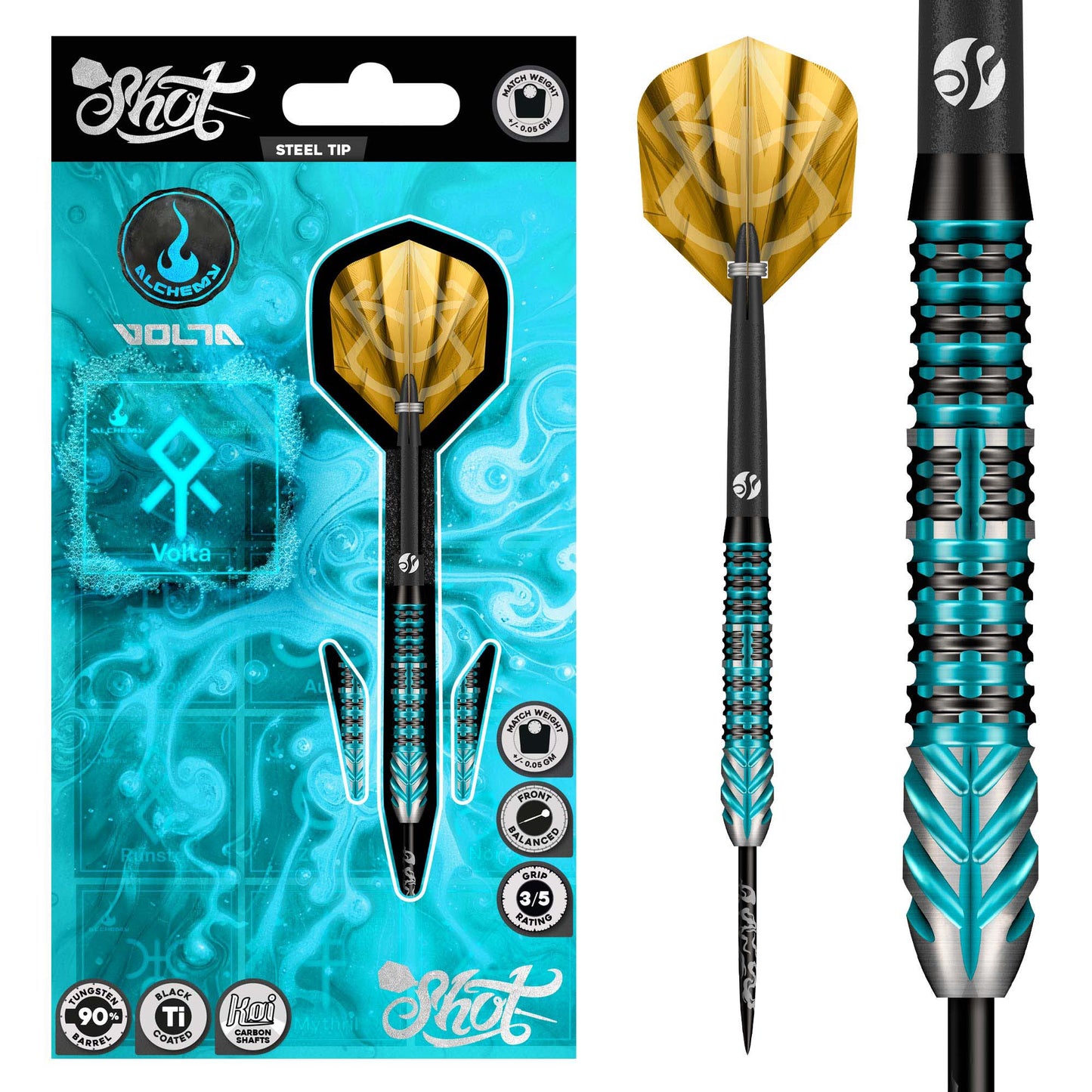 Shot Darts - Alchemy Volta - Steel Tip 90% Tungsten Darts - 23g / 24g / 25g