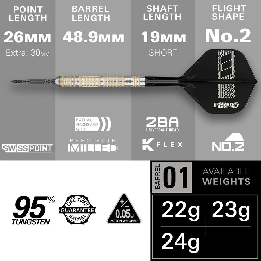 Target Darts - Dimitri Van Den Bergh 95K Darts - 95% Tungsten Darts