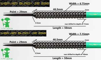 Alien Darts - Weaver V1 Black - 90% Tungsten Darts - 23g / 25g