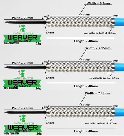 Alien Darts - Weaver V2 Silver - 90% Tungsten Darts - 22g / 24g / 26g