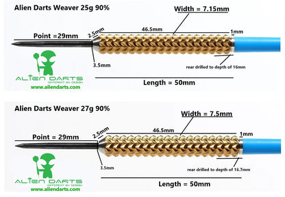 Alien Darts - Weaver Gold - 90% Tungsten Darts - 21g / 23g / 25g / 27g
