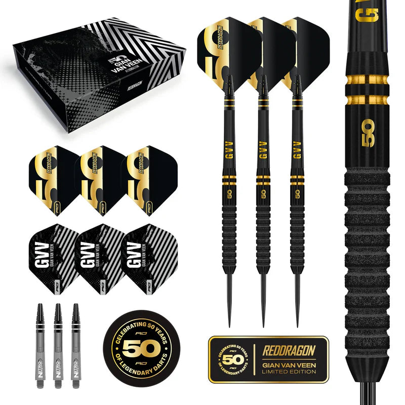 Red Dragon - 21g Gian Van Veen GVV - 50th Anniversary Collectable Box - 90% Tungsten Darts