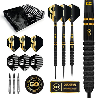 Red Dragon - 21g Gian Van Veen GVV - 50th Anniversary Collectable Box - 90% Tungsten Darts