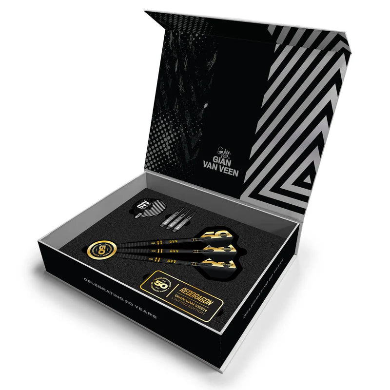 Red Dragon - 21g Gian Van Veen GVV - 50th Anniversary Collectable Box - 90% Tungsten Darts