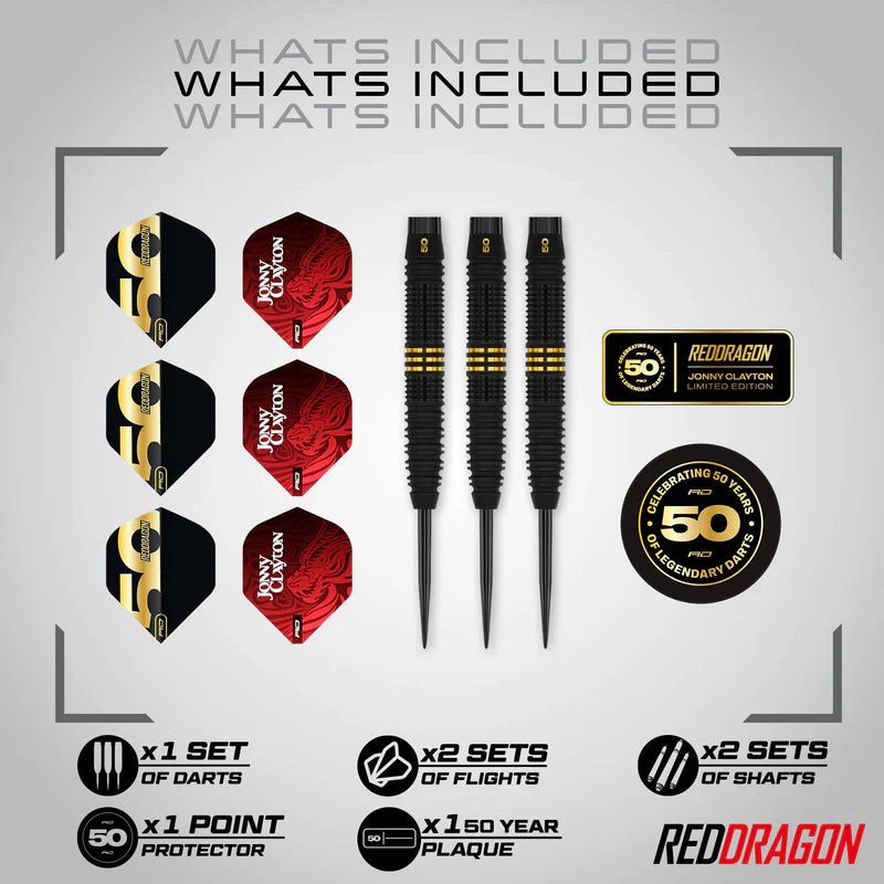 Red Dragon - 22g Jonny Clayton - 50th Anniversary Collectable Box - 90% Tungsten Darts