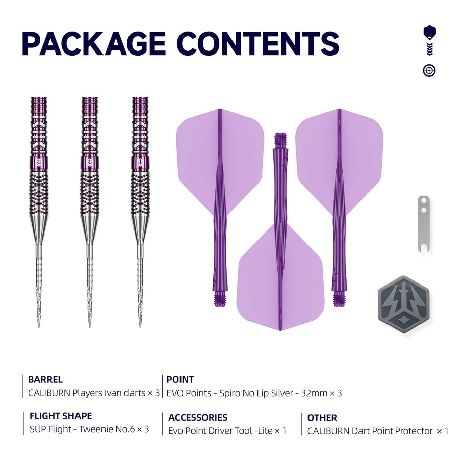 Caliburn Awakening Ivan Steel Tip 90% Tungsten Darts - EVO Points