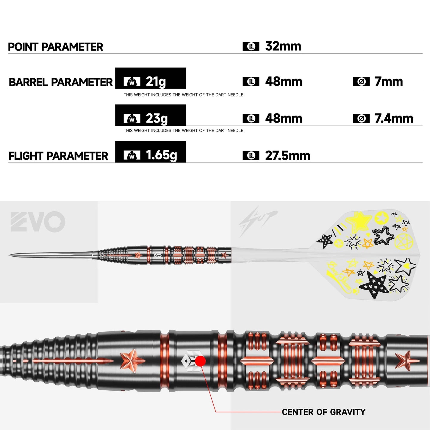 Caliburn - Boeysham Steel Tip Darts - 90% Tungsten Darts - 21g / 23g