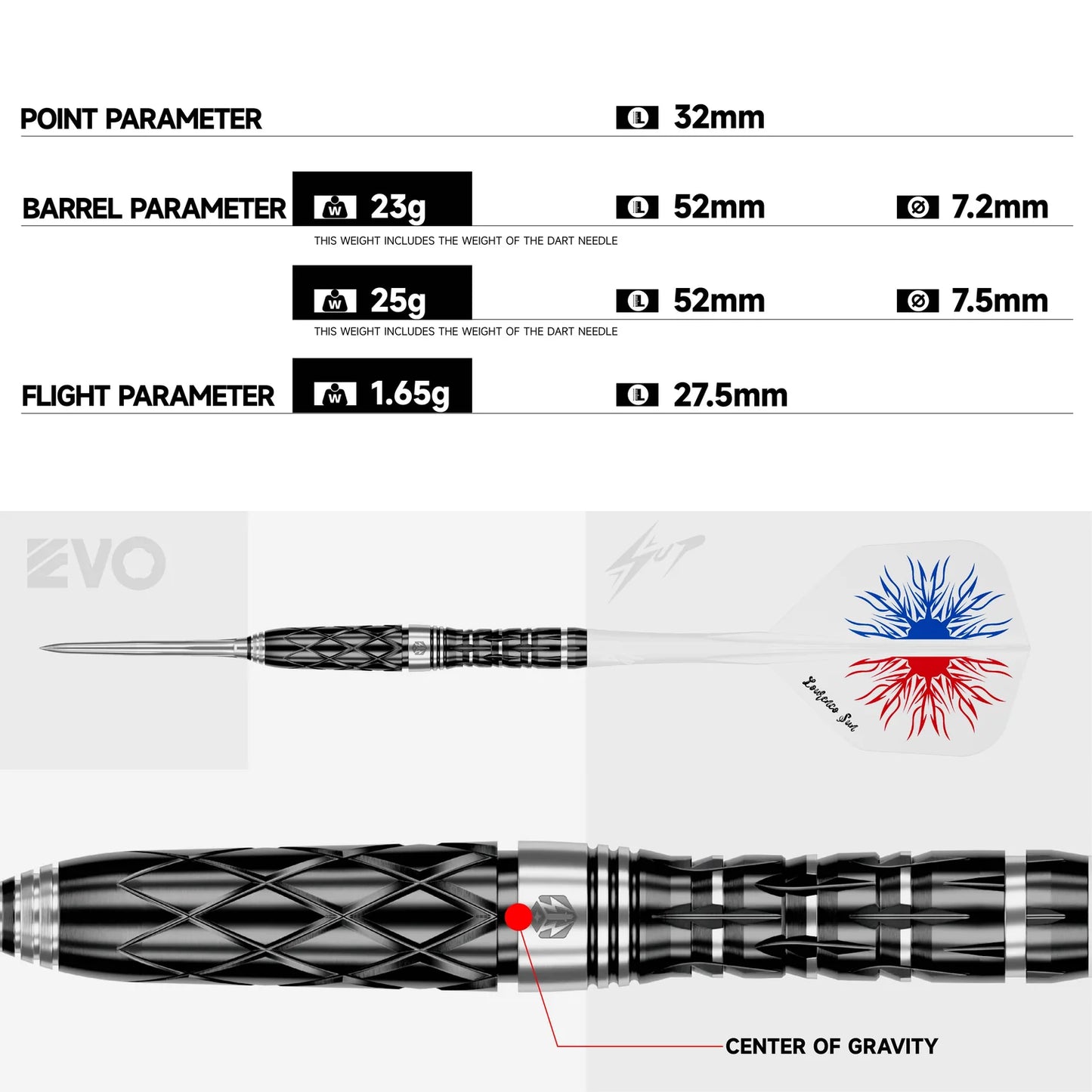 Caliburn - Lourenco Steel Tip Darts - 90% Tungsten Darts - 23g / 25g