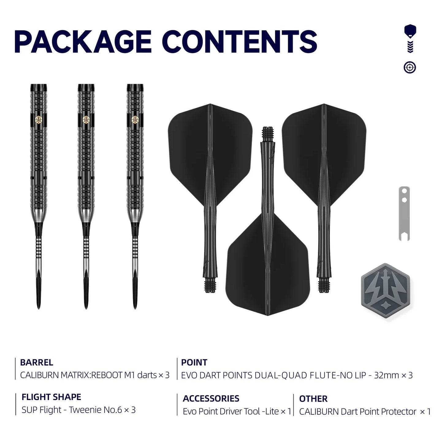 Caliburn - Matrix Reboot M1 Steel Tip Darts - 95% Tungsten Darts - 21g / 23g / 25g