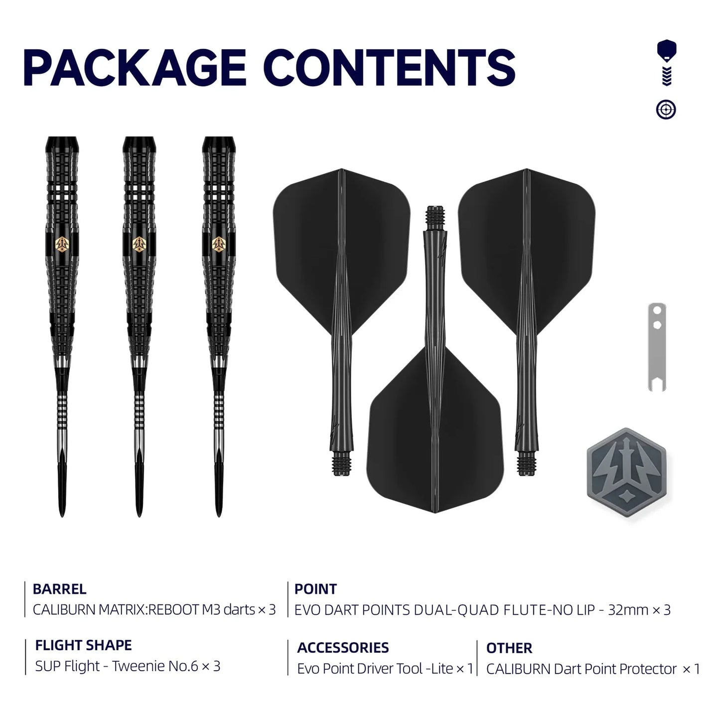 Caliburn - Matrix Reboot M3 Steel Tip Darts - 95% Tungsten Darts - 21g / 23g / 25g