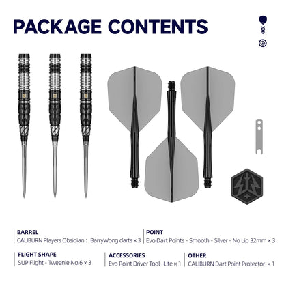Caliburn - Obsidian Barry Wong Steel Tip Darts - 90% Tungsten Darts - 23g / 25g