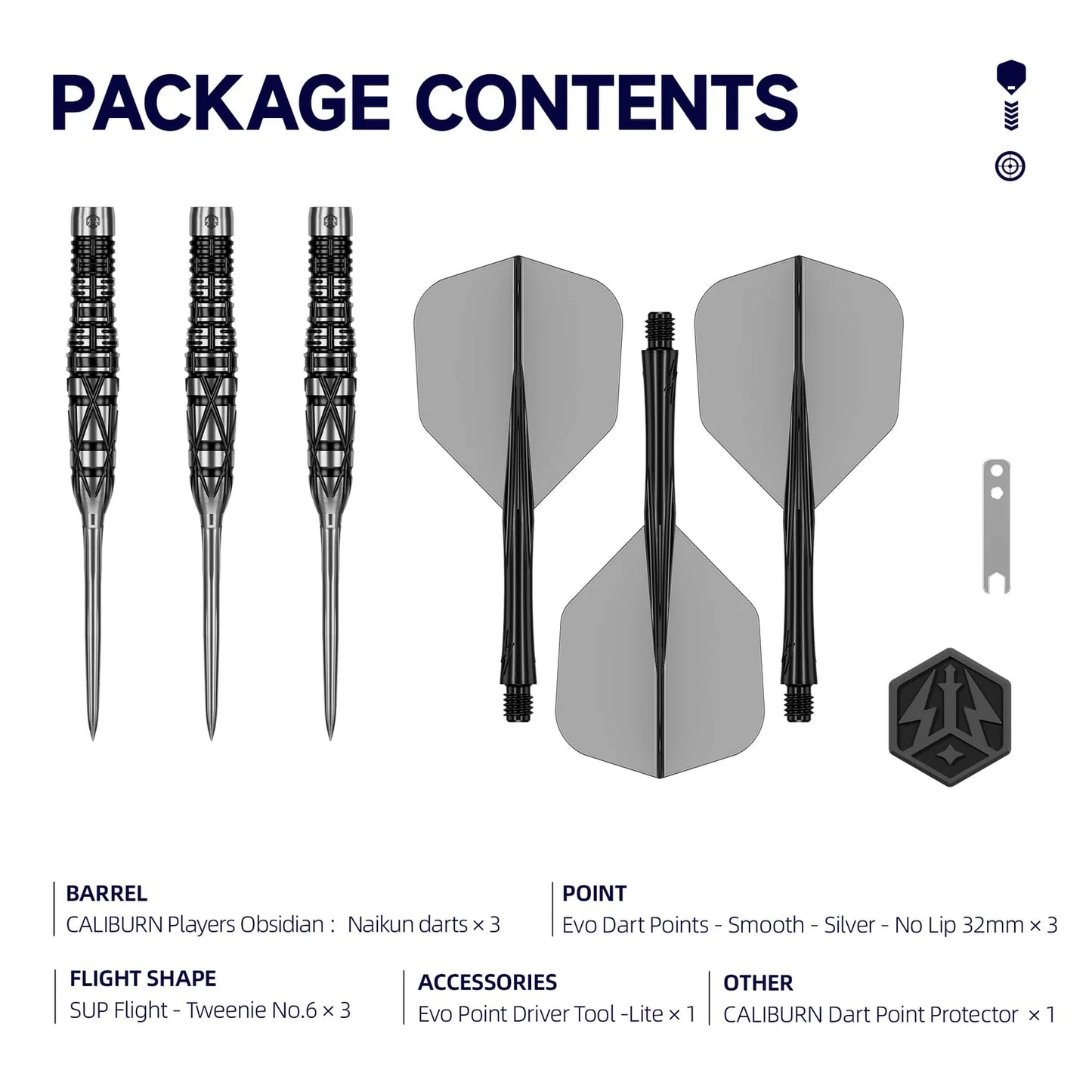 Caliburn - Obsidian Naikun Steel Tip Darts - 90% Tungsten Darts - 21g / 23g