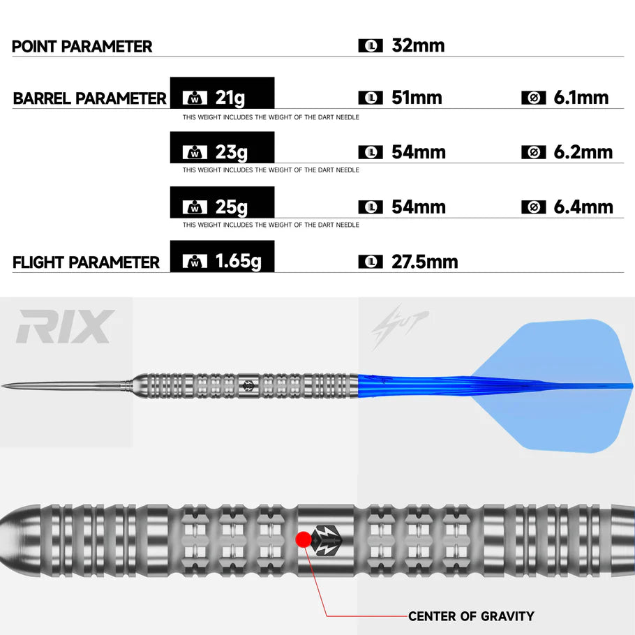 Caliburn Rix R1 Steel Tip 90% Tungsten Darts - EZ-EVO Points