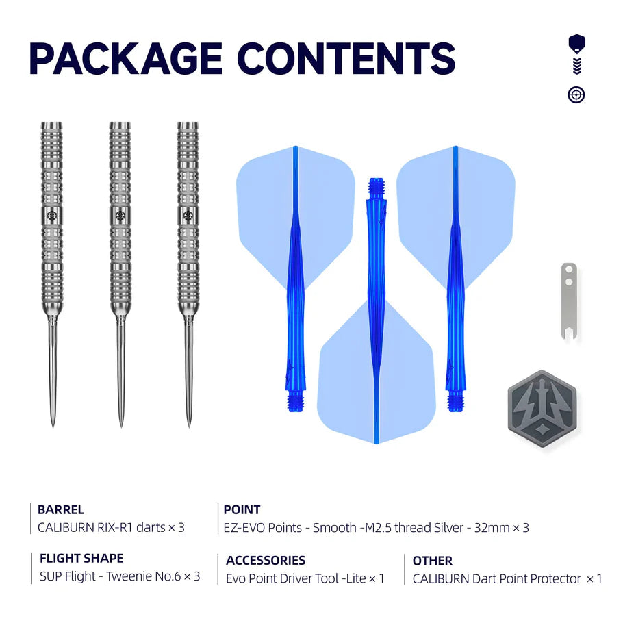 Caliburn Rix R1 Steel Tip 90% Tungsten Darts - EZ-EVO Points
