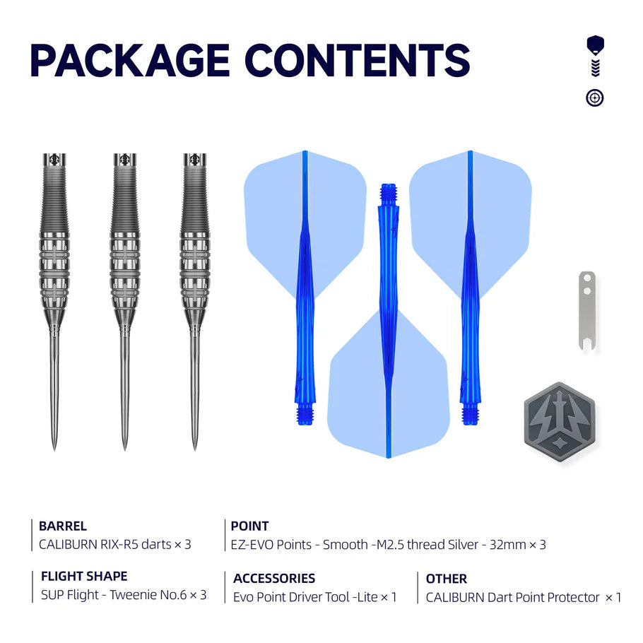 Caliburn Rix R5 Steel Tip 90% Tungsten Darts - EZ-EVO Points