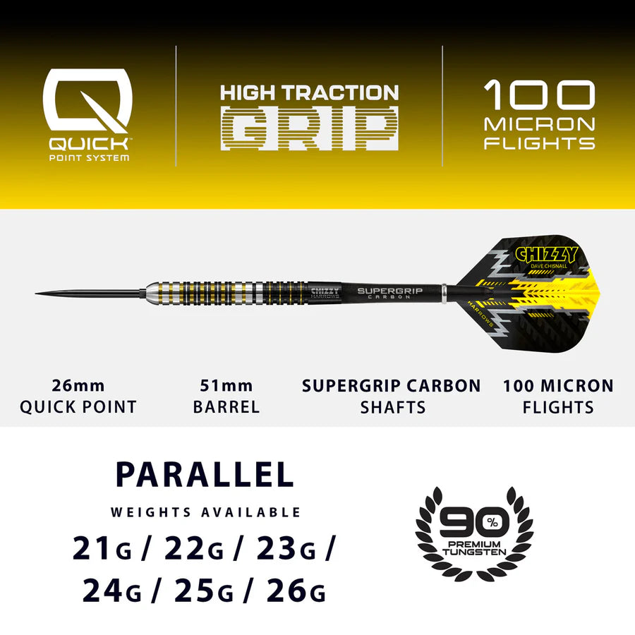 Harrows - Chizzy Dave Chisnall Series 1 QP Quick Point - 90% Tungsten Darts - 21g to 26g