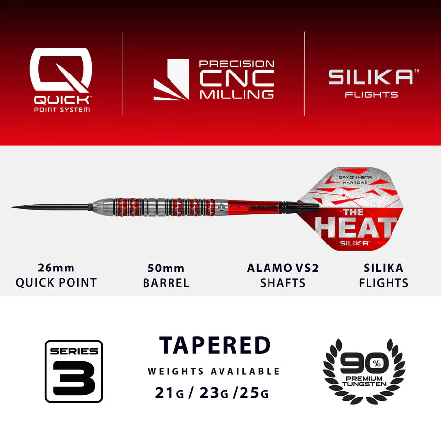 Harrows - Damon Heta Series 3 QP Quick Point The Heat - 90% Tungsten Darts - 21g / 23g / 25g