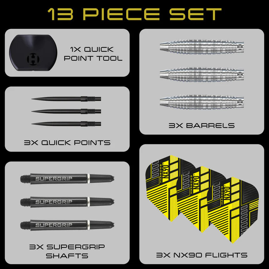 Harrows - NX90 Bomb Profile QP Quick Point - 90% Tungsten Darts - 21g / 23g / 25g