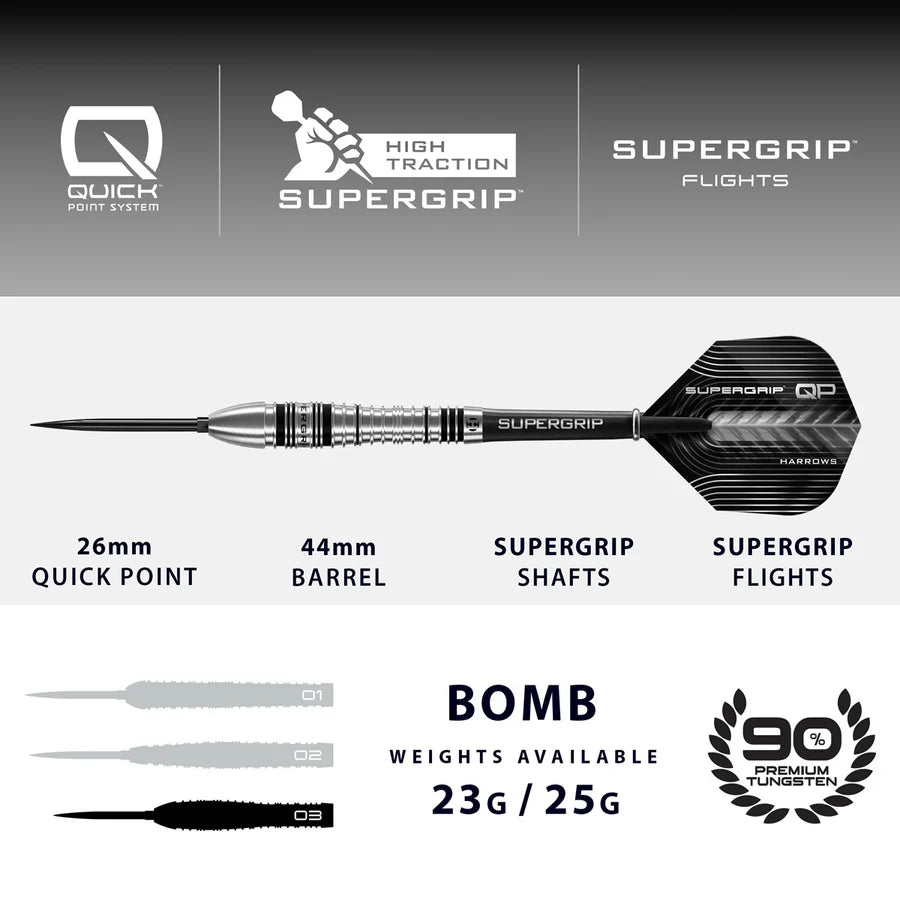 Harrows - Supergrip Bomb QP - Steel Tip 90% Tungsten Darts