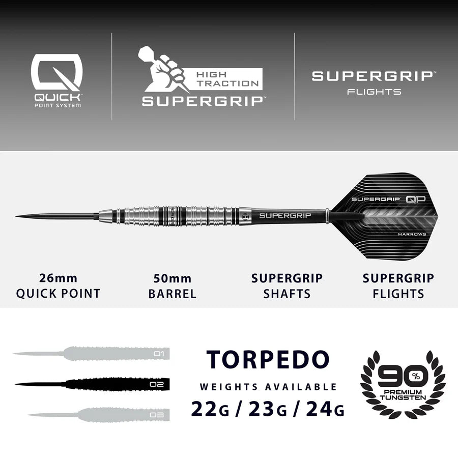 Harrows - Supergrip Torpedo QP - Steel Tip 90% Tungsten Darts