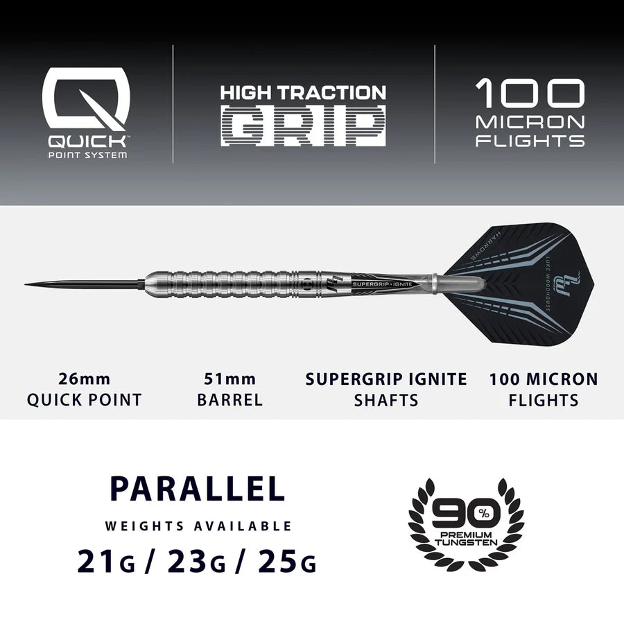 Harrows - Luke Woodhouse Series 1 QP Quick Point - 90% Tungsten Darts - 21g / 23g / 25g