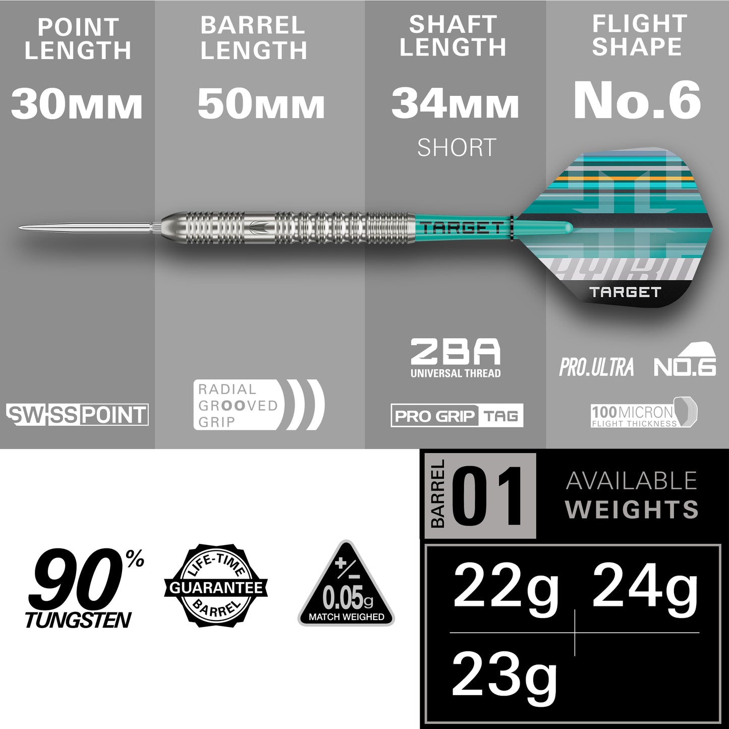 Target Darts - Hydro 01 Darts - 90% Tungsten Darts