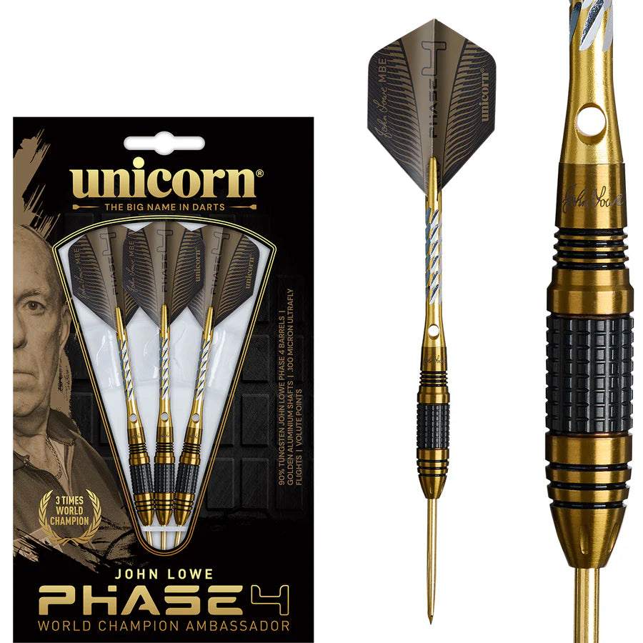 Unicorn Darts - John Lowe Phase 4 -  90% Tungsten Steel Tip Darts