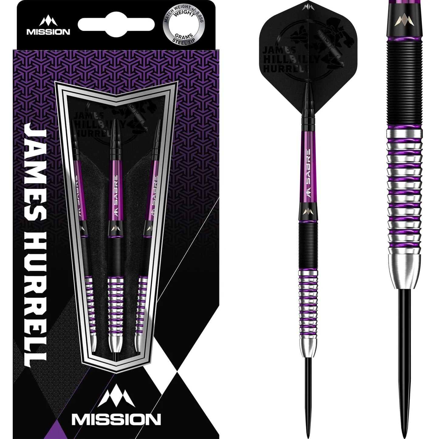 Mission - James Hurrell Purple - 90% Tungsten Steel Tip Darts - 26g