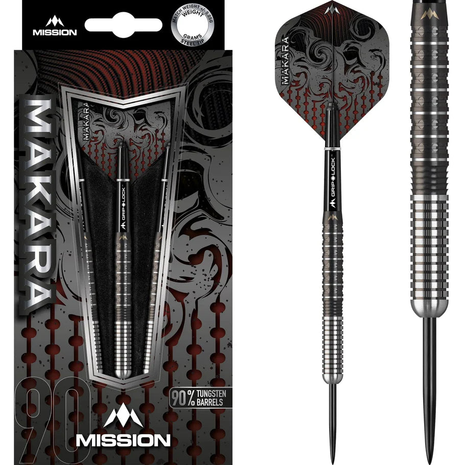 Mission - Makara M1 Straight Barrel- 90% Tungsten Steel Tip Darts - 22g / 24g / 26g