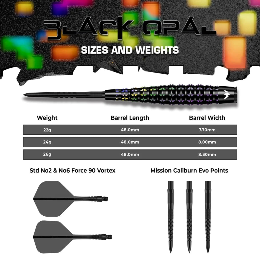 Mission Darts - Black Opal - 95% Tungsten Darts - 22g / 24g / 26g