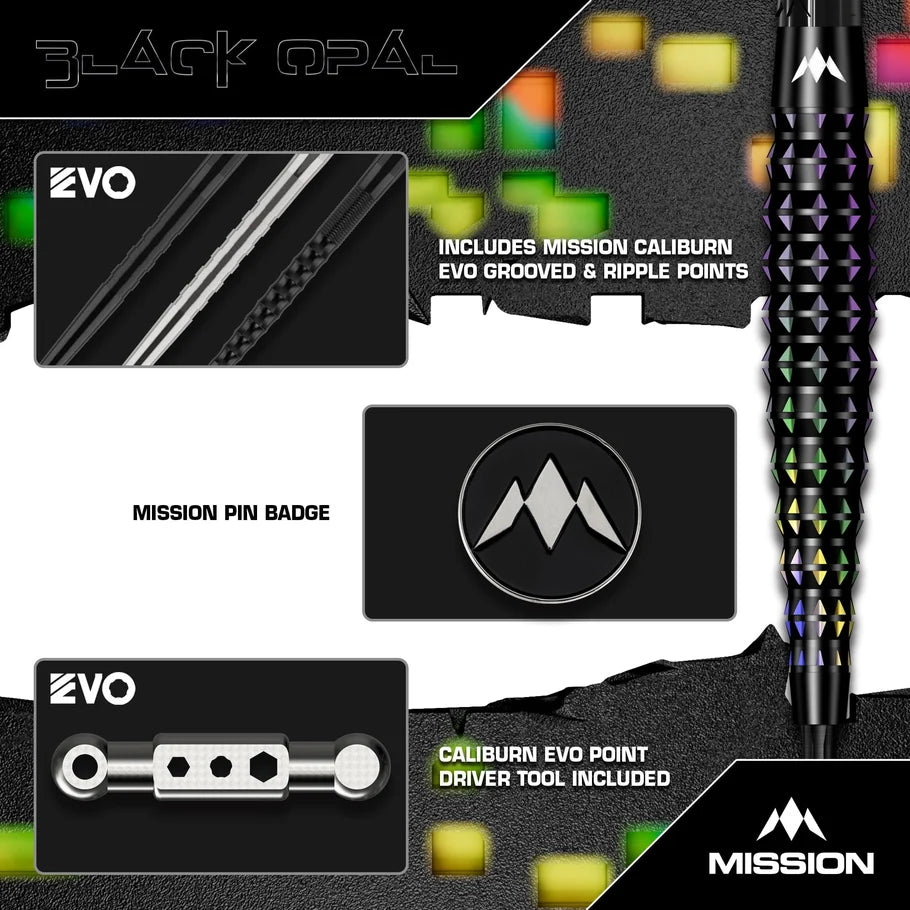 Mission Darts - Black Opal - 95% Tungsten Darts - 22g / 24g / 26g
