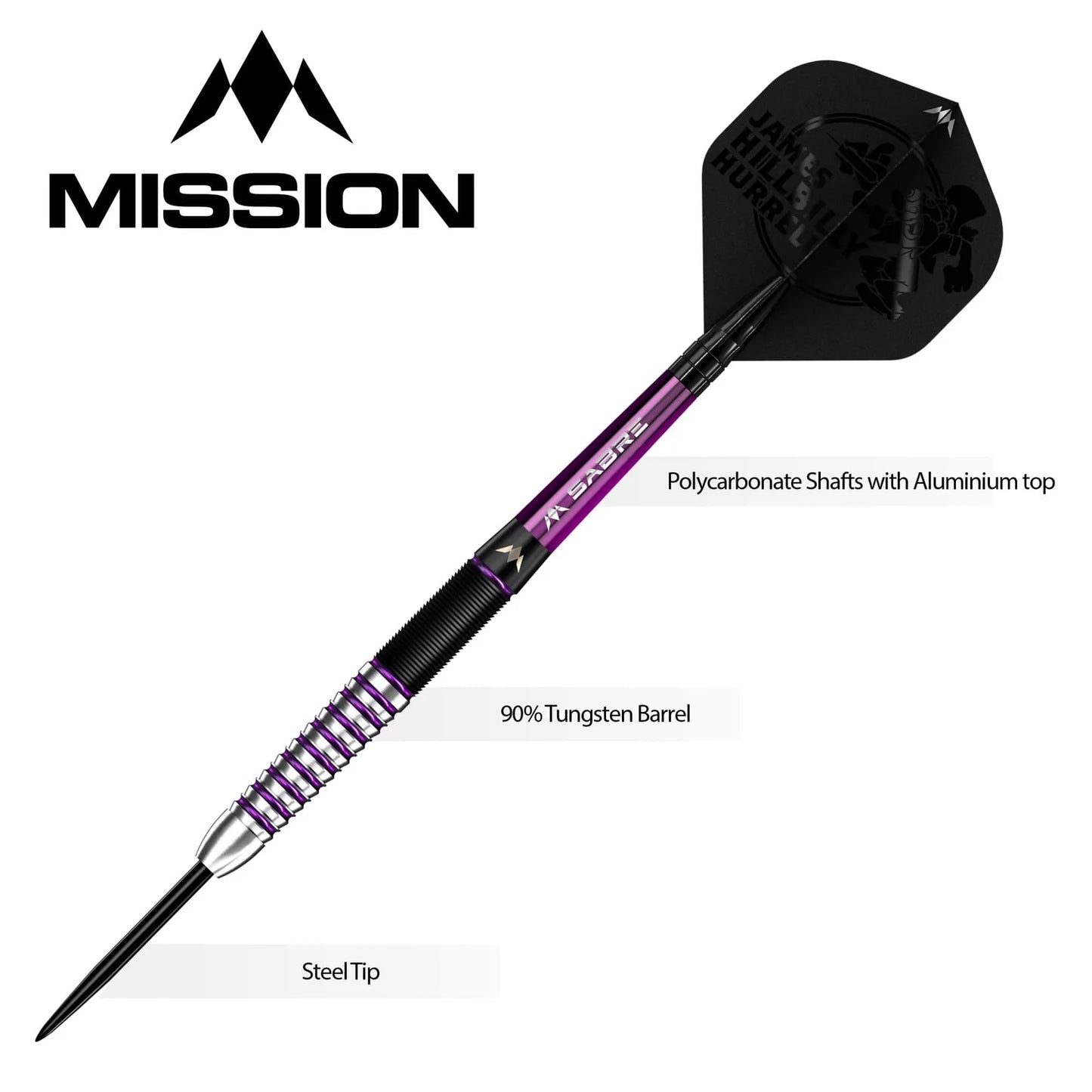 Mission - James Hurrell Purple - 90% Tungsten Steel Tip Darts - 26g