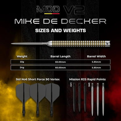 Mission - Mike De Decker V2 - 95% Tungsten Steel Tip Darts - 22g