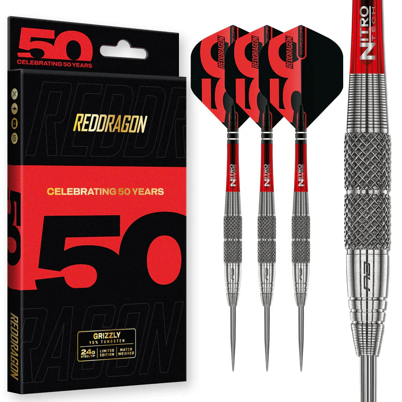 Red Dragon - 50th Anniversary - Grizzly 2 Darts - 90% Tungsten Darts - 24g
