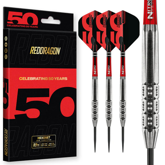 Red Dragon - 50th Anniversary - Hexoset 3 Darts - 85% Tungsten Darts - 25g