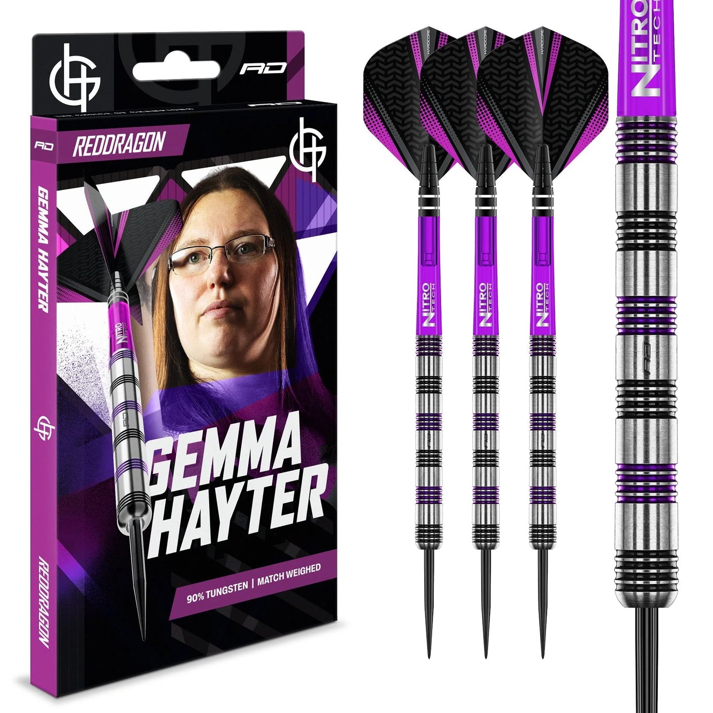 Red Dragon - Gemma Hayter 22g Steel Tip Darts - 90% Tungsten Darts
