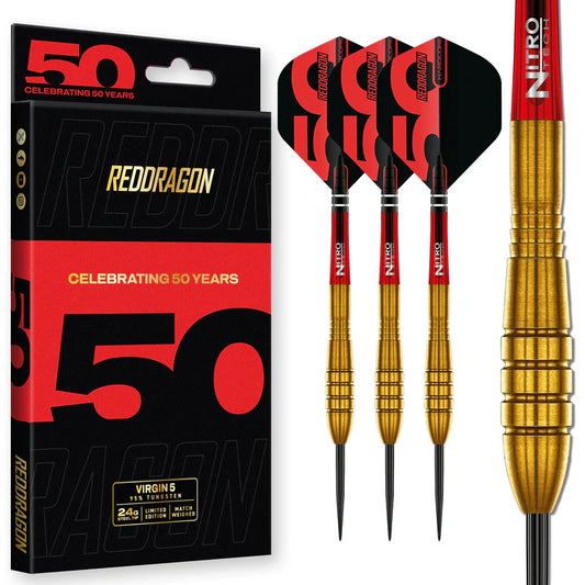 Red Dragon - 50th Anniversary - Golden Virgin 5 Darts - 95% Tungsten Darts