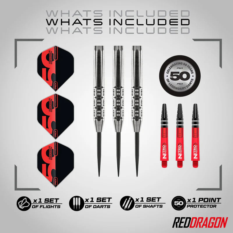 Red Dragon - 50th Anniversary - Hexoset 3 Darts - 85% Tungsten Darts - 25g