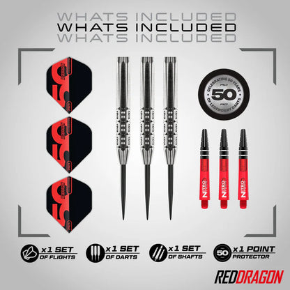 Red Dragon - 50th Anniversary - Hexoset 3 Darts - 85% Tungsten Darts - 25g