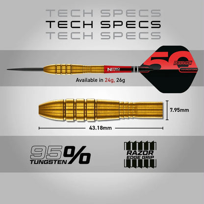 Red Dragon - 50th Anniversary - Golden Virgin 5 Darts - 95% Tungsten Darts