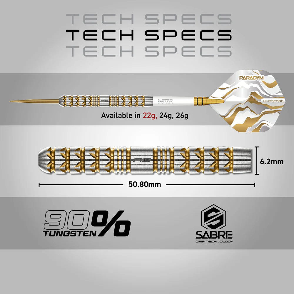 Red Dragon - Paradym Gold and Silver Parallel - 90% Steel Tip Tungsten Darts