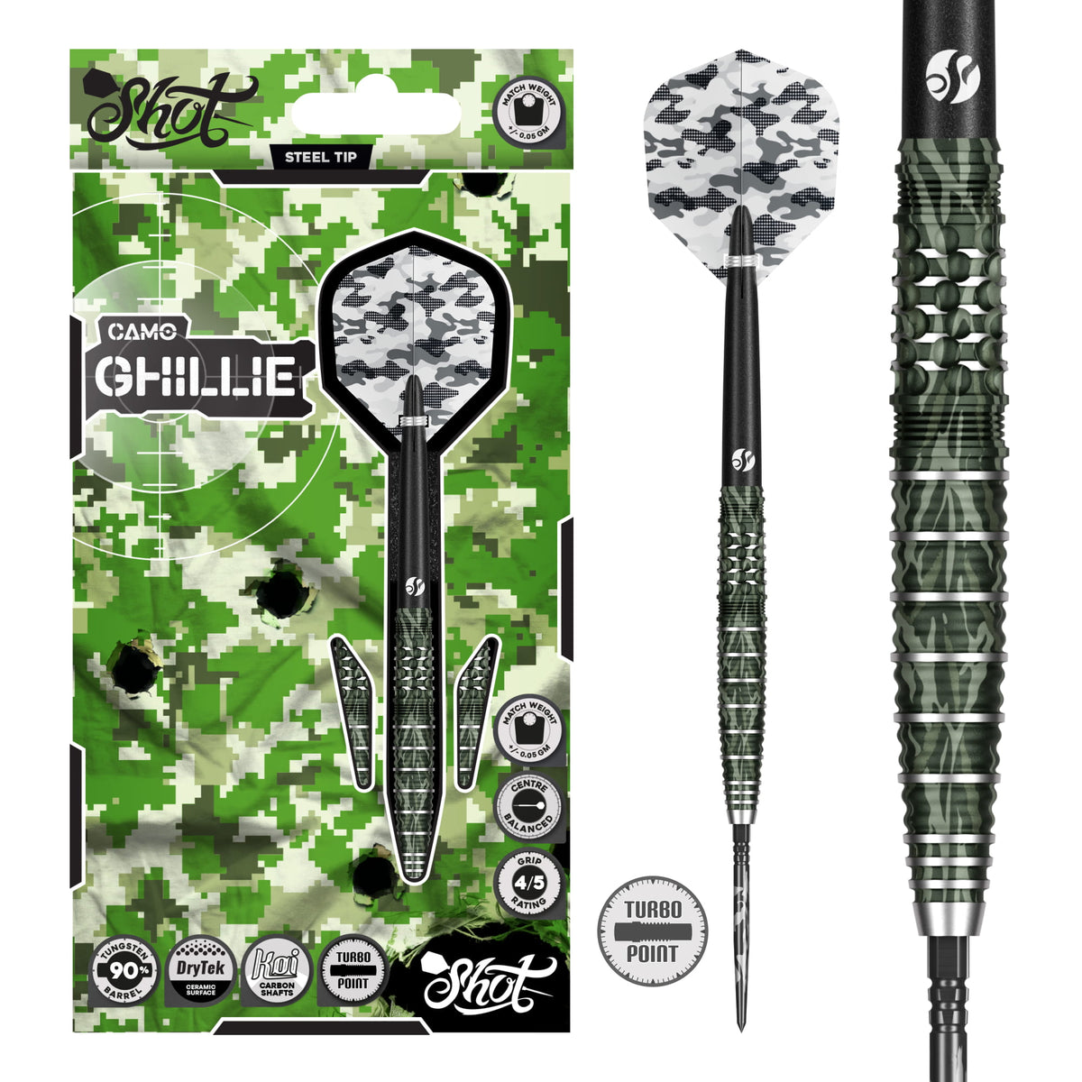 Shot - Camo Ghillie Turbo Point - 90% Tungsten Darts