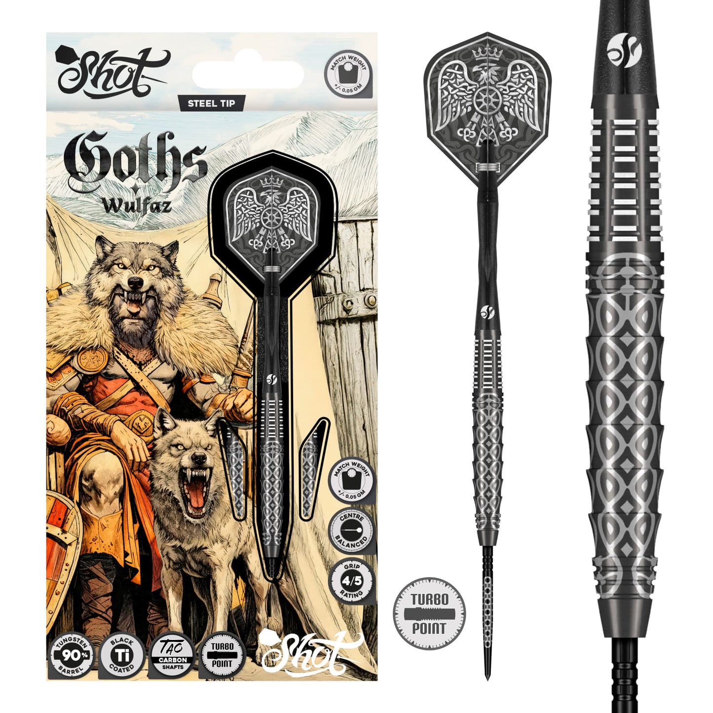 Shot Darts - Goths Wulfaz Turbo Point - 90% Tungsten Darts - 23g / 24g / 25g